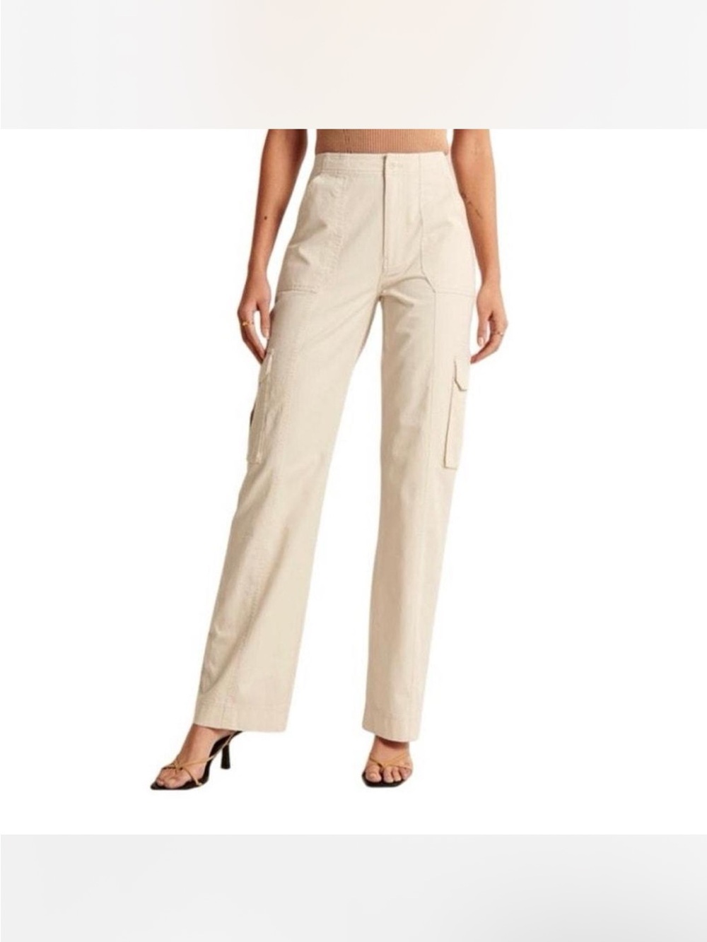 Abercrombie & Fitch Women's Tan/Beige Wide Leg High Rise Cargo Pants